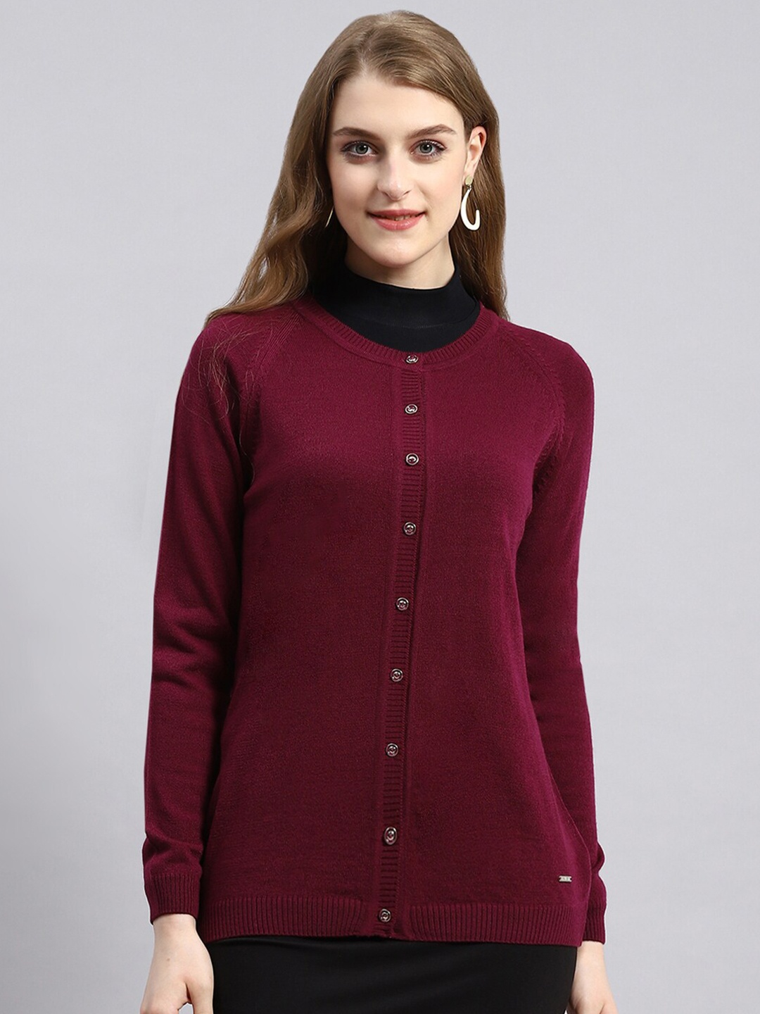 

Monte Carlo Round Neck Woollen Cardigan, Purple