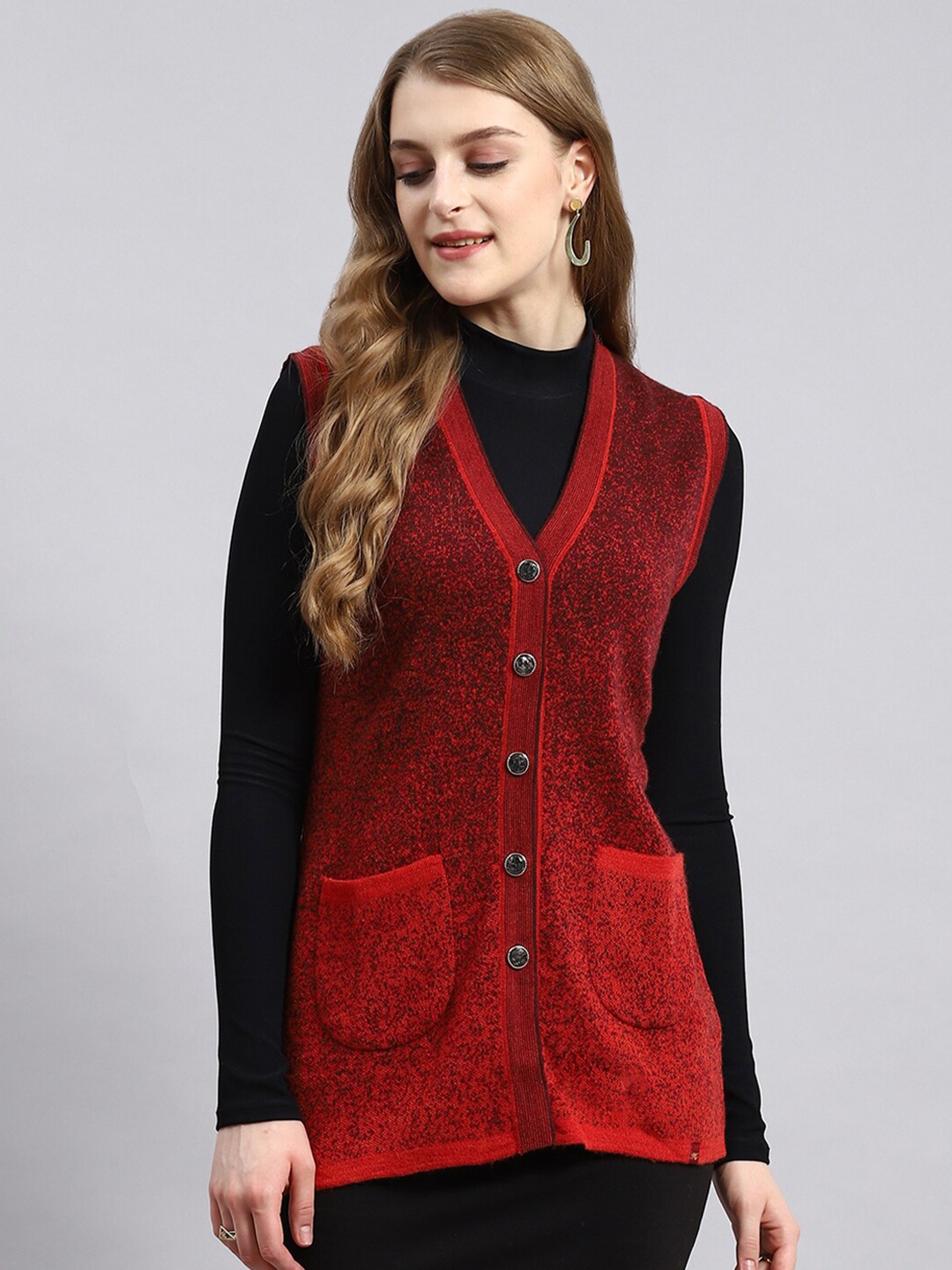 

Monte Carlo Self Design Speckled Cardigan, Red
