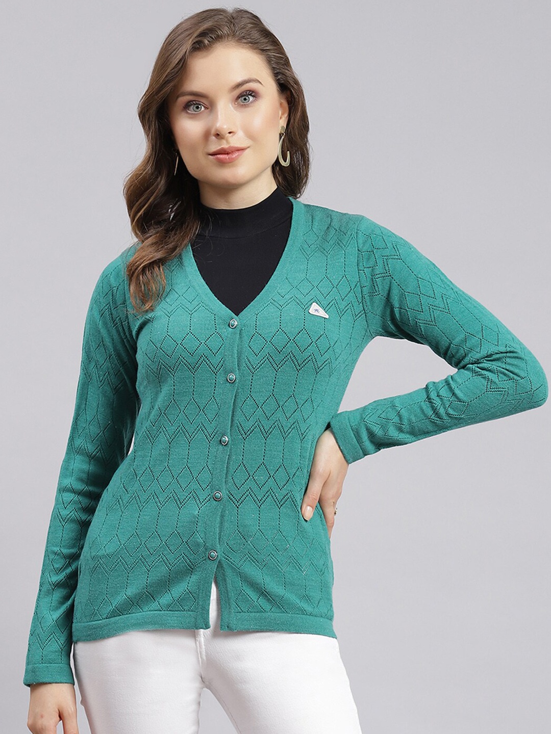 

Monte Carlo Cable Knit Woollen Cardigan, Turquoise blue