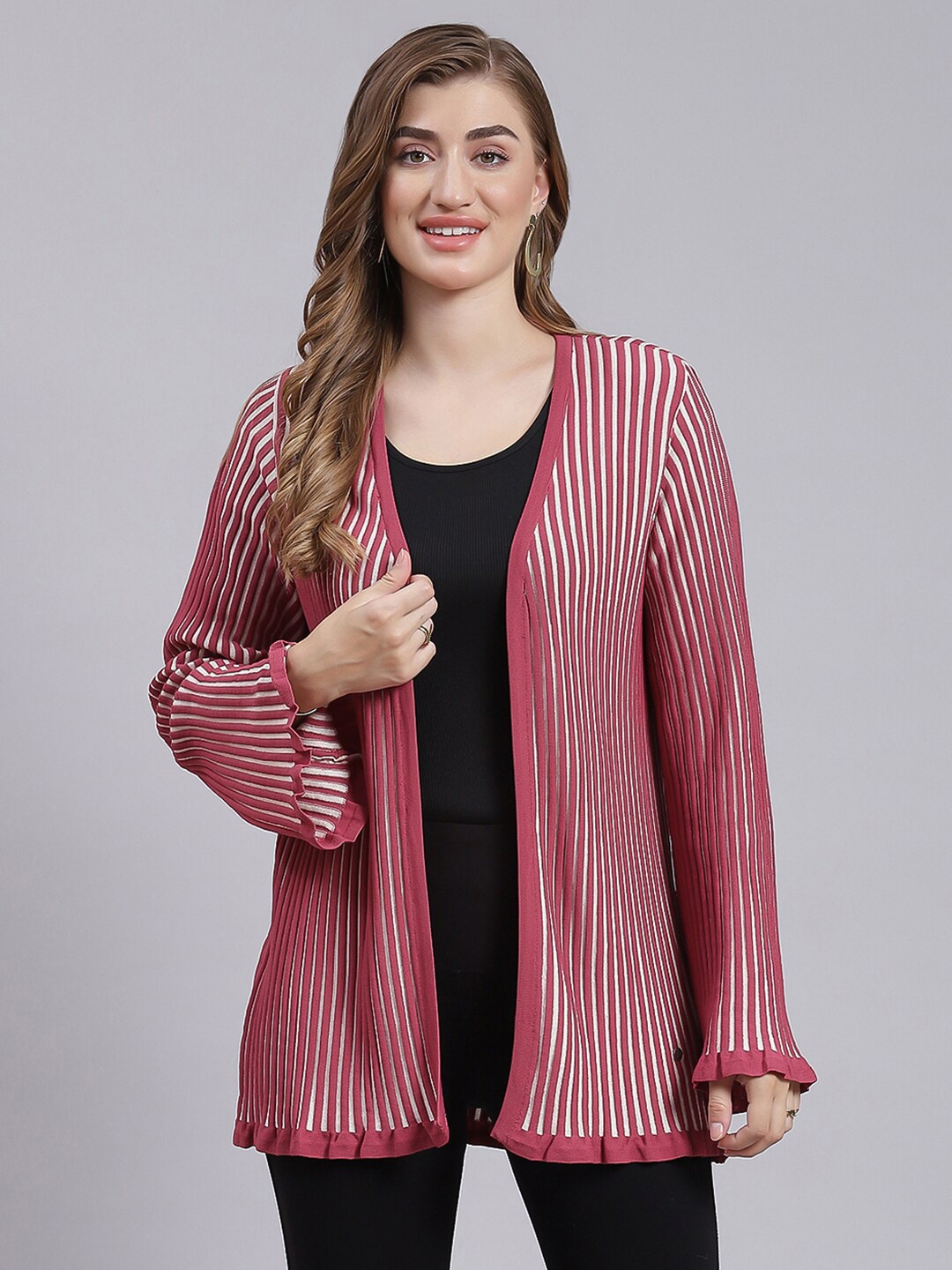 

Monte Carlo Striped Wool Cardigan, Rust