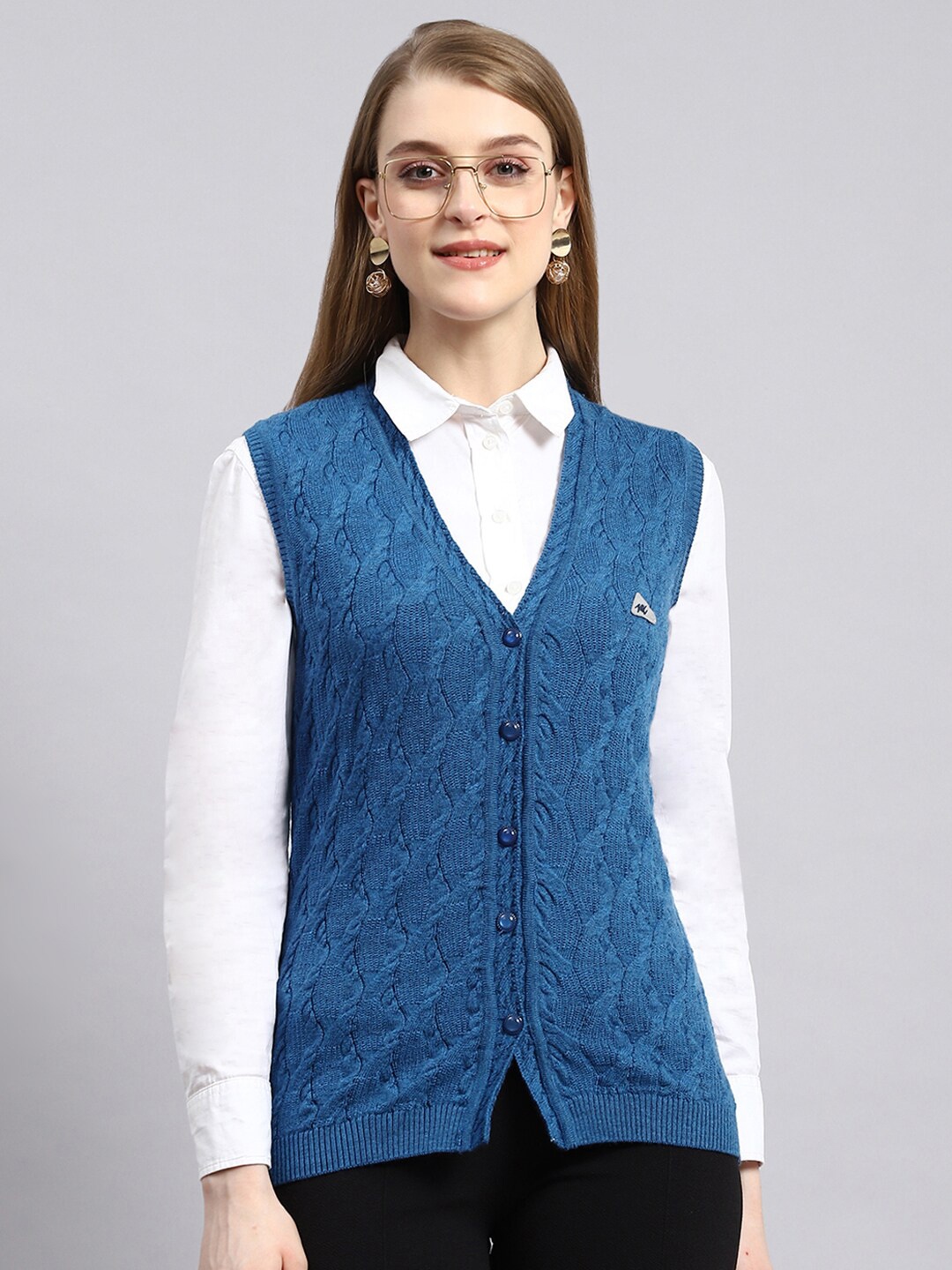 

Monte Carlo Cable Knit Woollen Cardigan, Blue