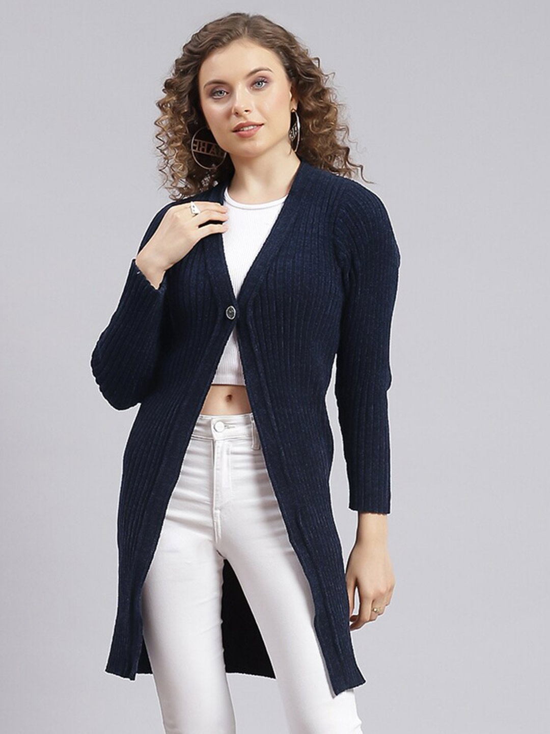 

Monte Carlo Cable Knit Longline Cardigan, Navy blue