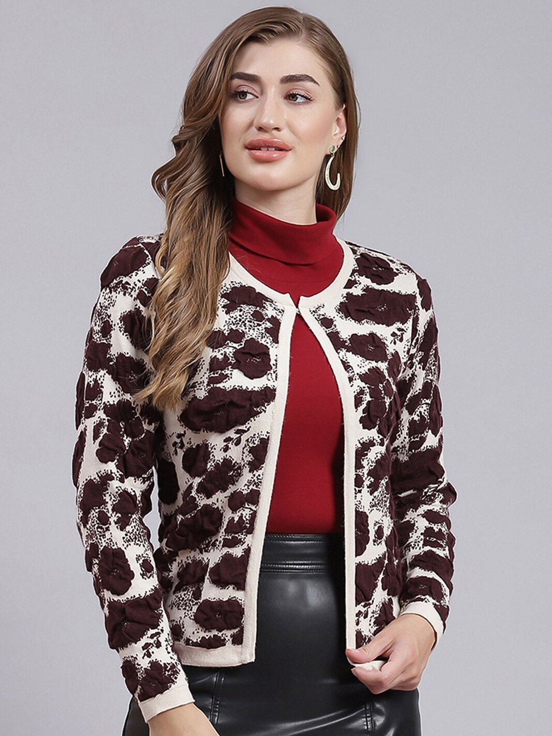 

Monte Carlo Floral Self Design Cardigan, Beige