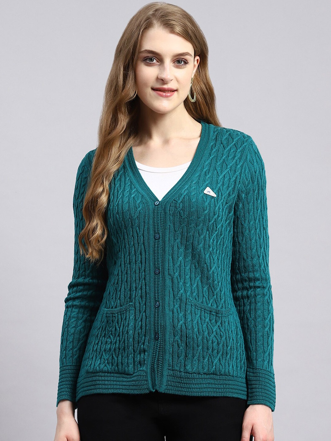 

Monte Carlo Cable Knit Woollen Cardigan, Teal