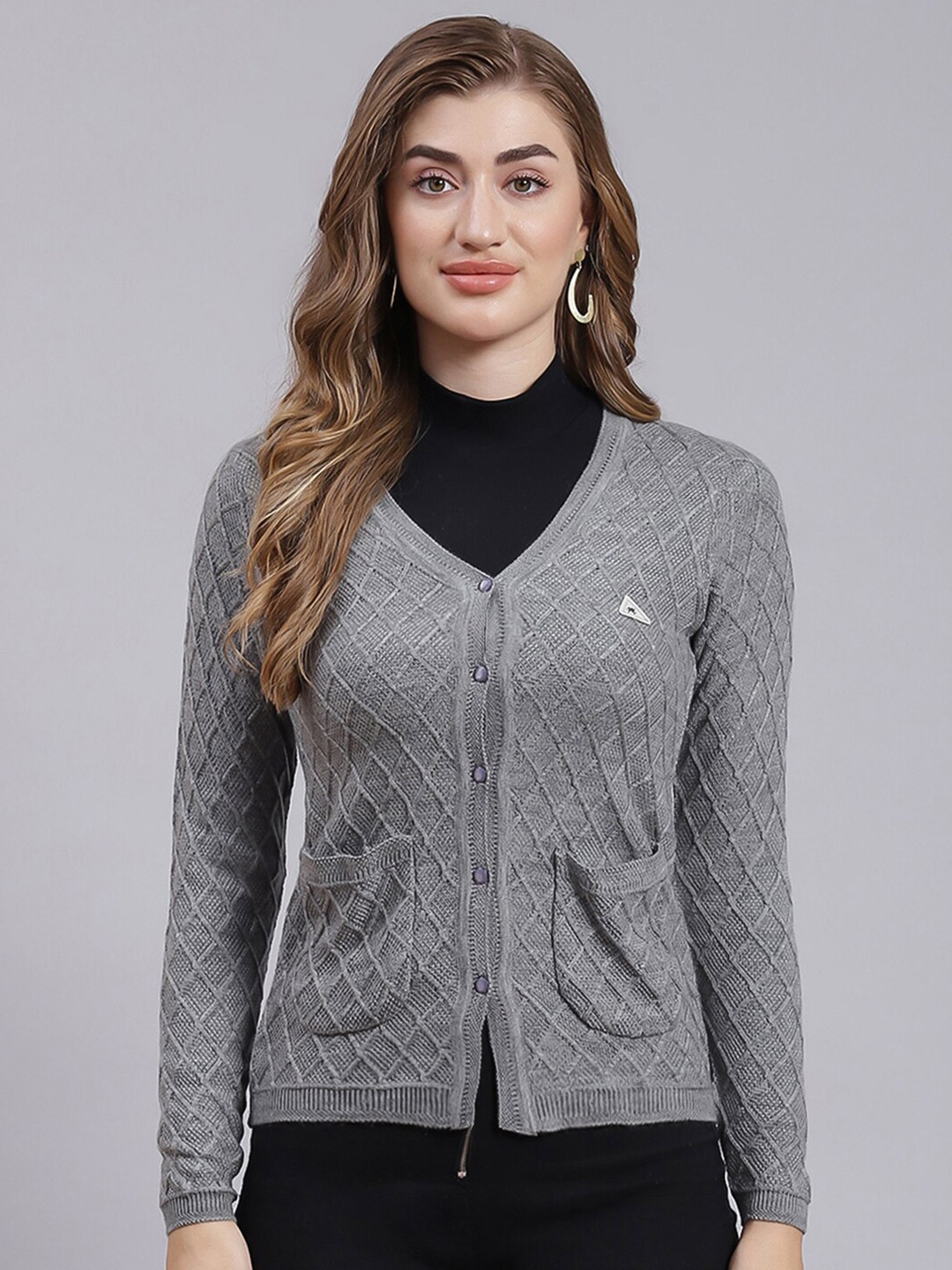 

Monte Carlo Melange Cable Knit Woollen Cardigan, Grey melange