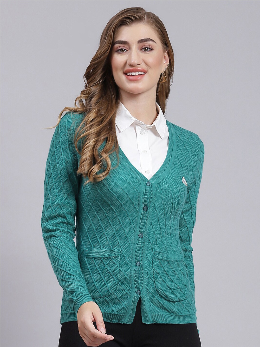 

Monte Carlo Cable Knit Woollen Cardigan, Sea green