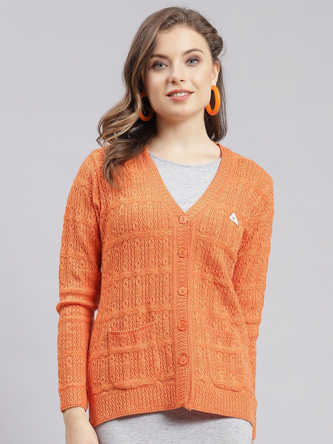 

Monte Carlo Cable Knit Woollen Cardigan, Orange