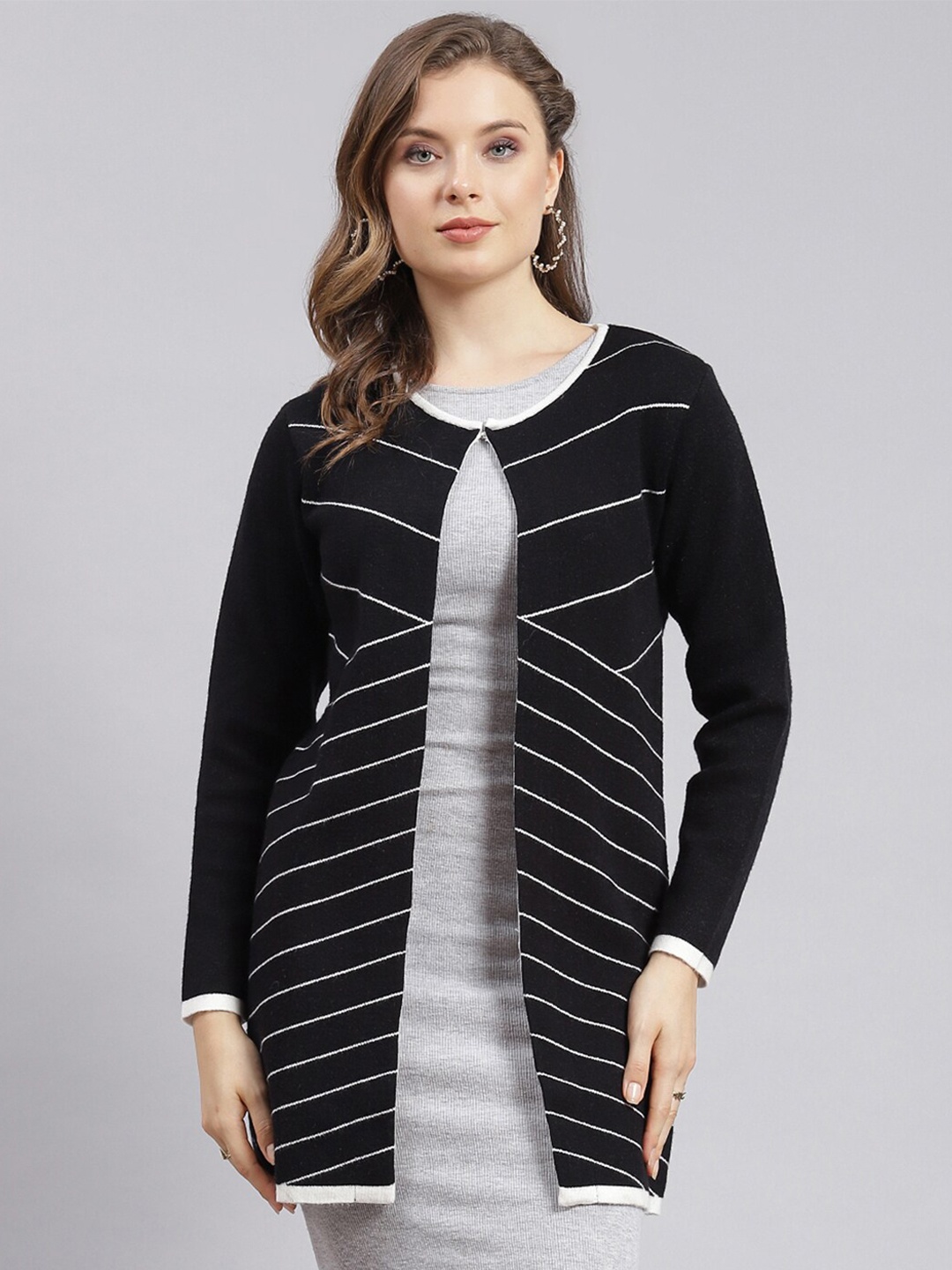 

Monte Carlo Striped Round Neck Cardigan, Black