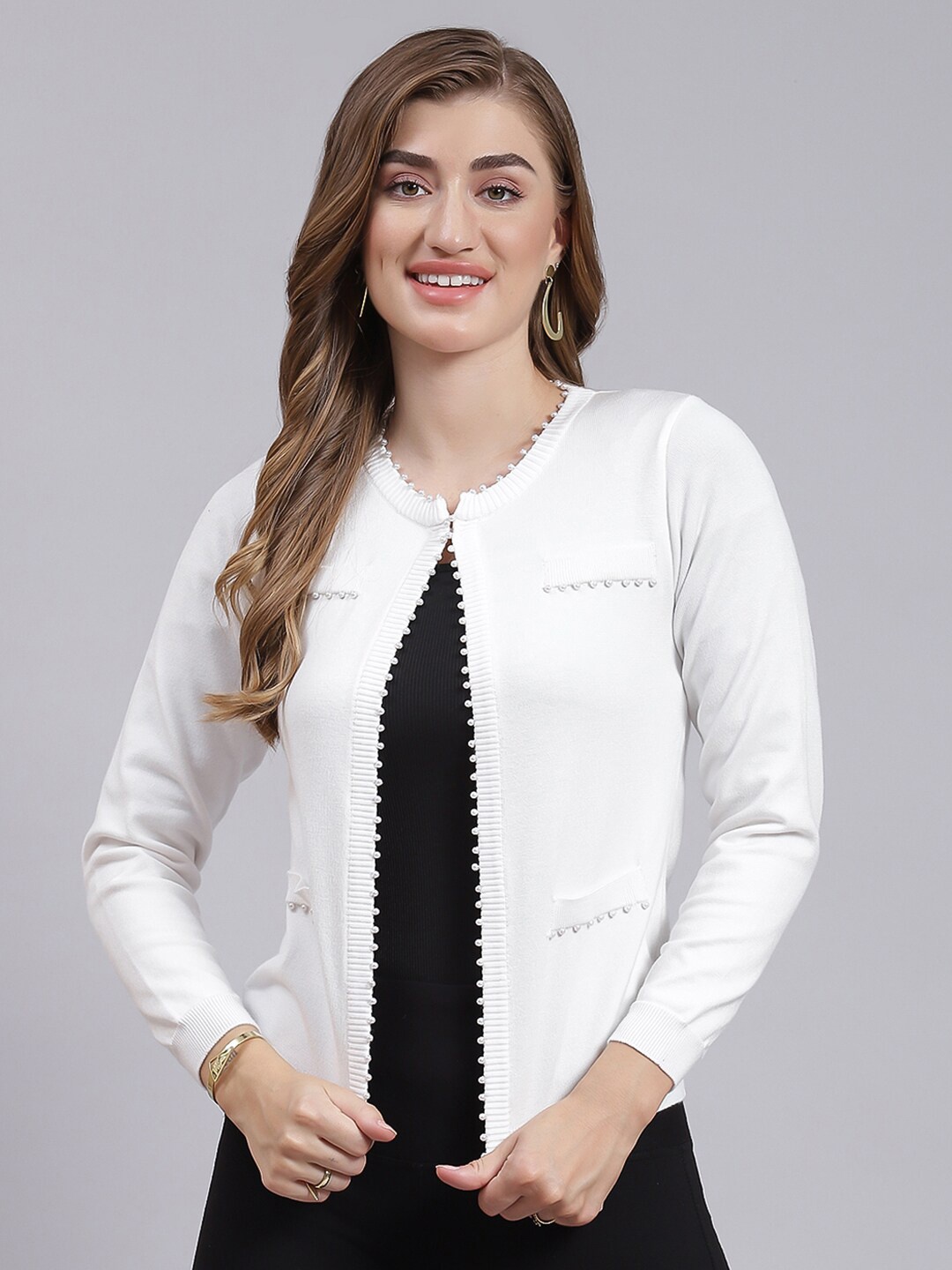 

Monte Carlo Front-Open Woollen Sweaters, White