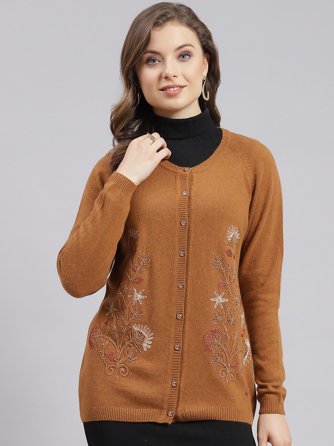 

Monte Carlo Floral Woollen Cardigan, Brown