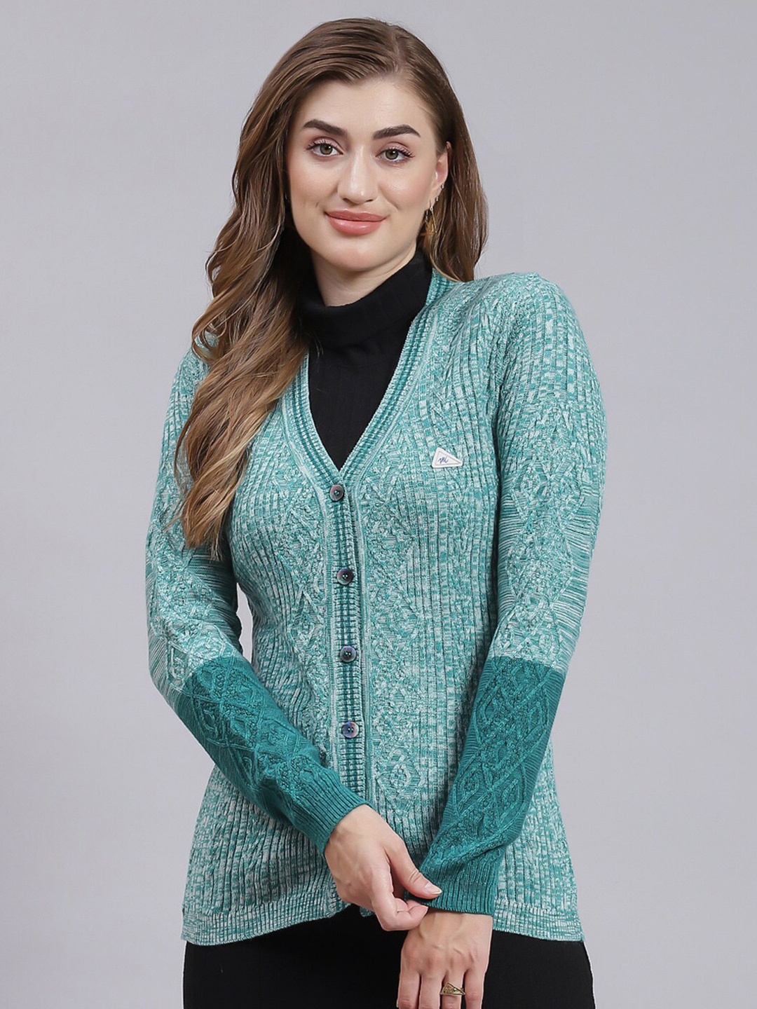 

Monte Carlo Green Cable Knit Woollen Cardigan