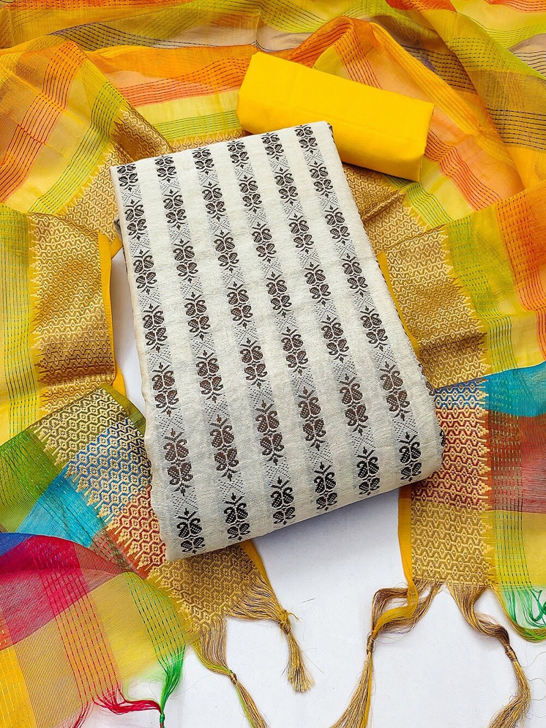 

APNISHA Ethnic Motif Printed Unstitched Dress Material, Yellow