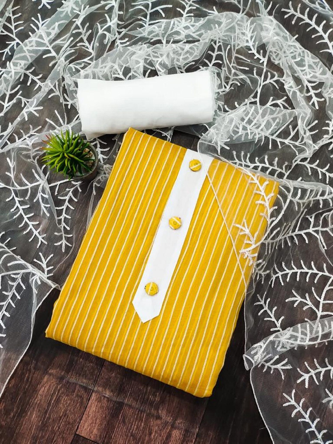 

APNISHA Striped Unstitched Dress Material, Yellow