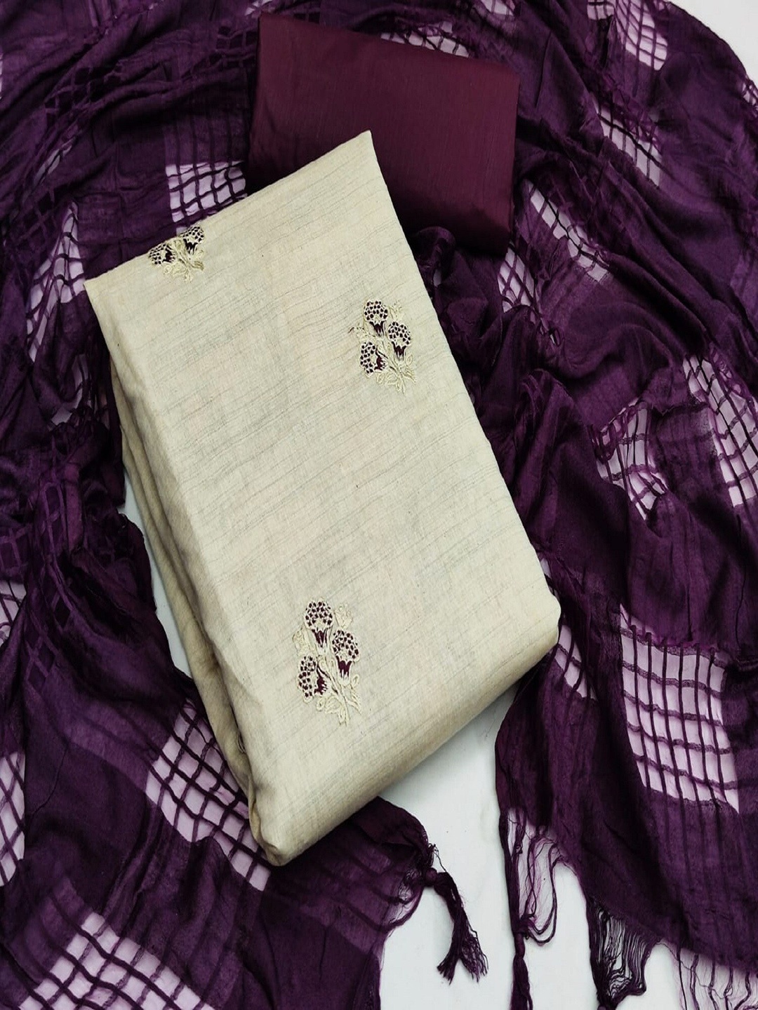 

APNISHA Ethnic Motifs Woven Design Unstitched Dress Material, Purple