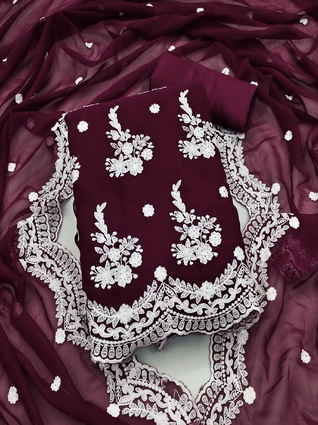 

APNISHA Embroidered Unstitched Dress Material, Purple