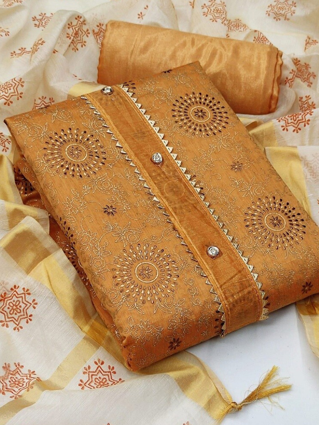 

APNISHA Ethnic Motifs Printed Unstitched Dress Material, Yellow