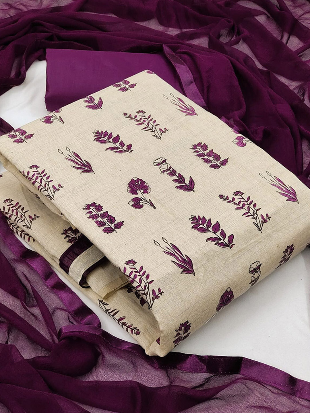 

APNISHA Floral Printed Unstitched Dress Material, Purple