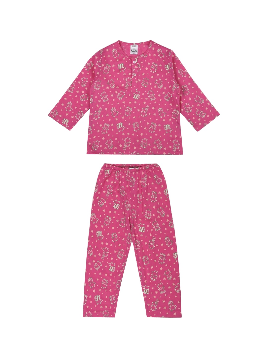 

shopbloom Kids Graphic Printed Pure Cotton Top With Pyjamas, Pink