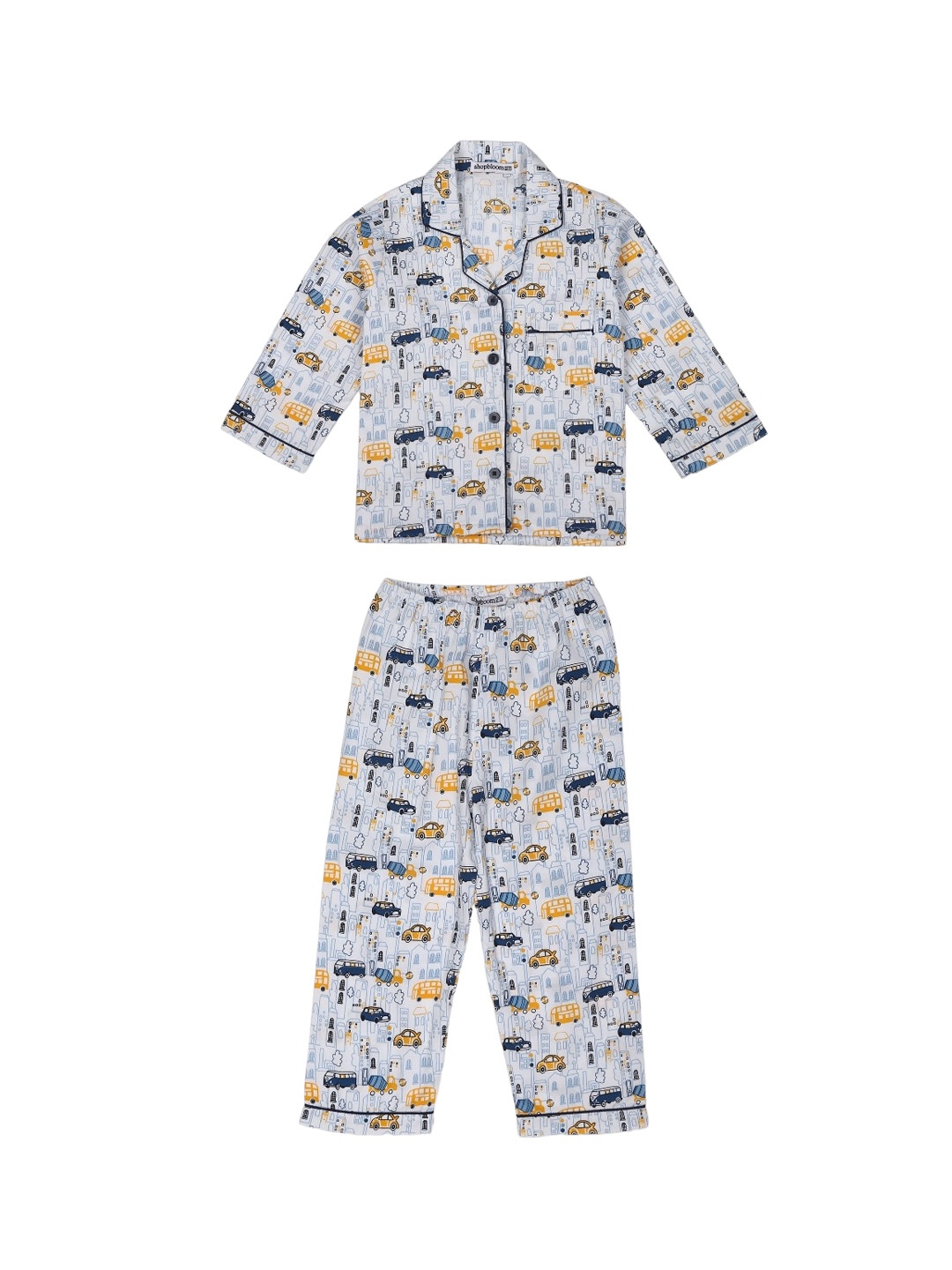

shopbloom Kids Graphic Printed Pure Cotton Shirt With Pyjamas, White