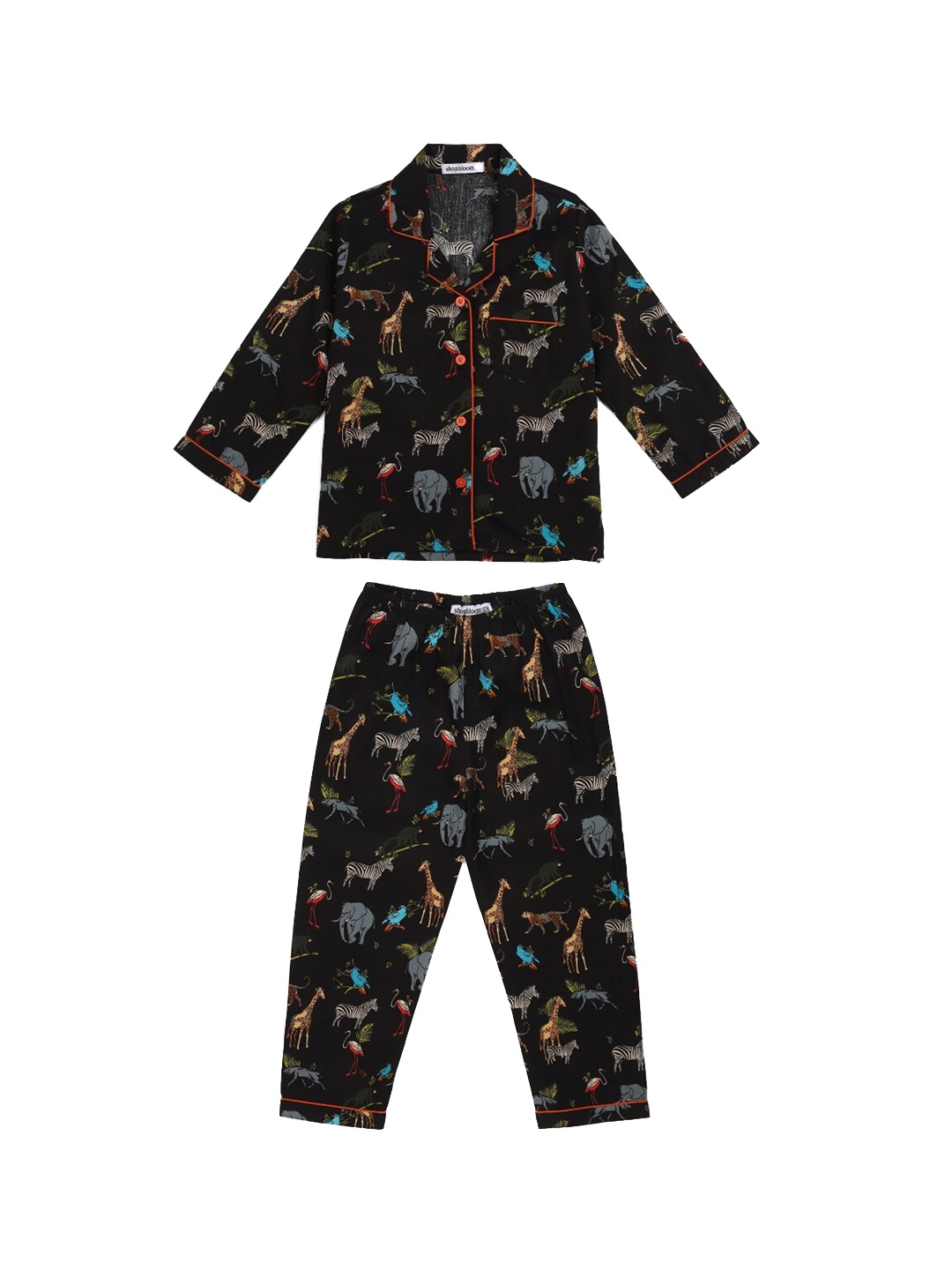 

shopbloom Kids Graphic Printed Pure Cotton Shirt With Pyjamas, Black