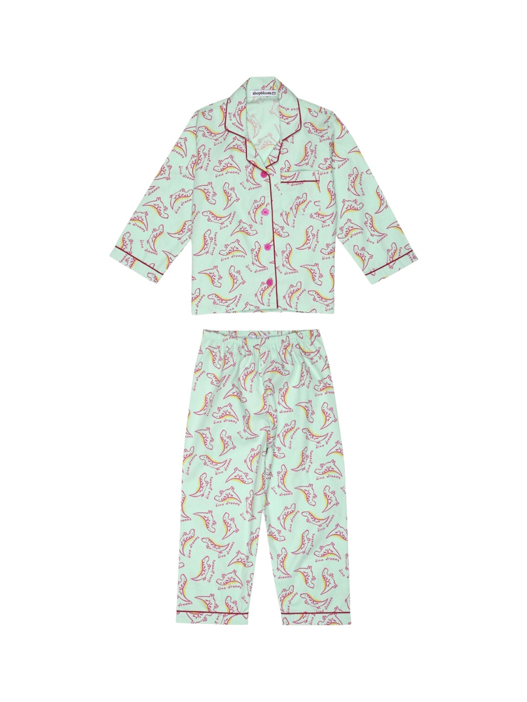 

shopbloom Kids Graphic Printed Pure Cotton Shirt With Pyjamas, Green