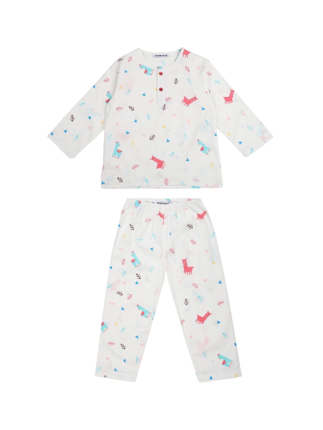 

shopbloom Kids Graphic Printed Pure Cotton Top With Pyjamas, White