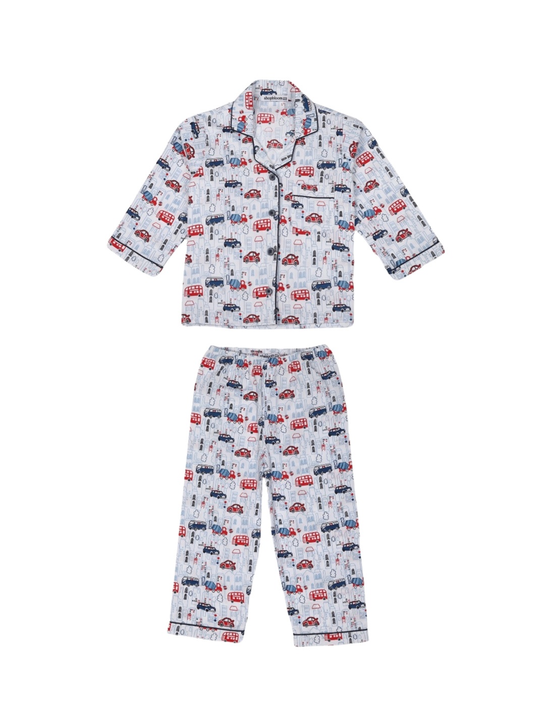 

shopbloom Kids Graphic Printed Pure Cotton Shirt With Pyjamas, White