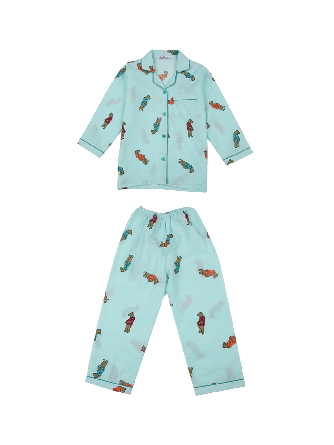 

shopbloom Kids Graphic Printed Pure Cotton Shirt With Pyjamas, Blue