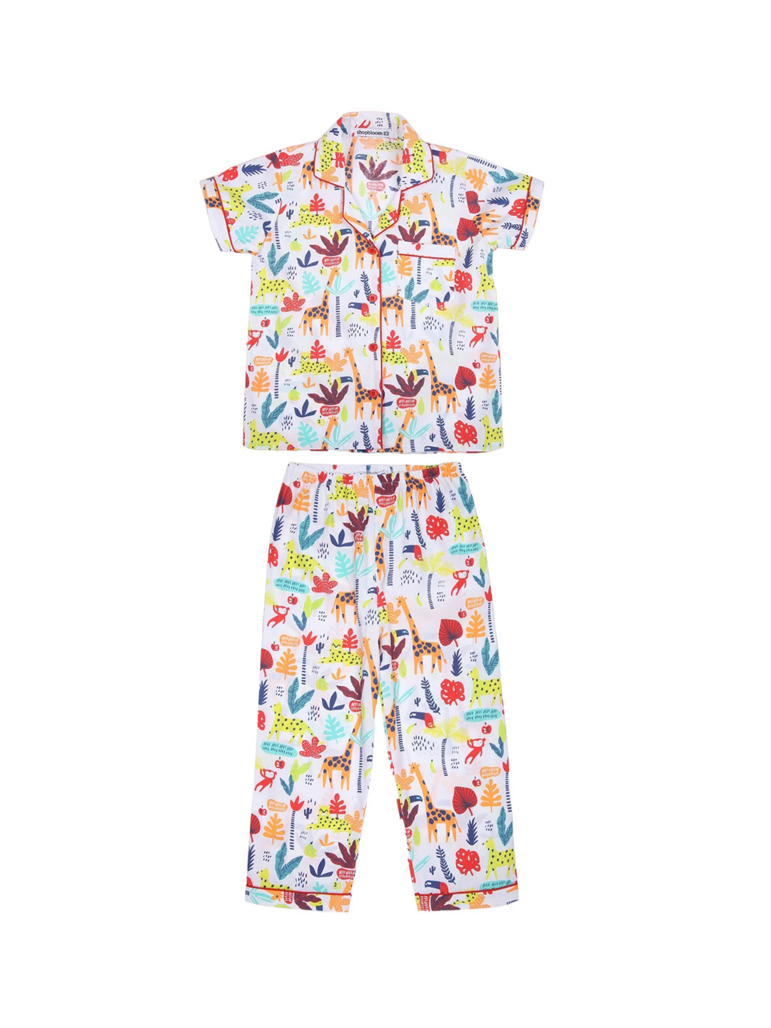 

shopbloom Kids Graphic Printed Pure Cotton Shirt With Pyjamas, White