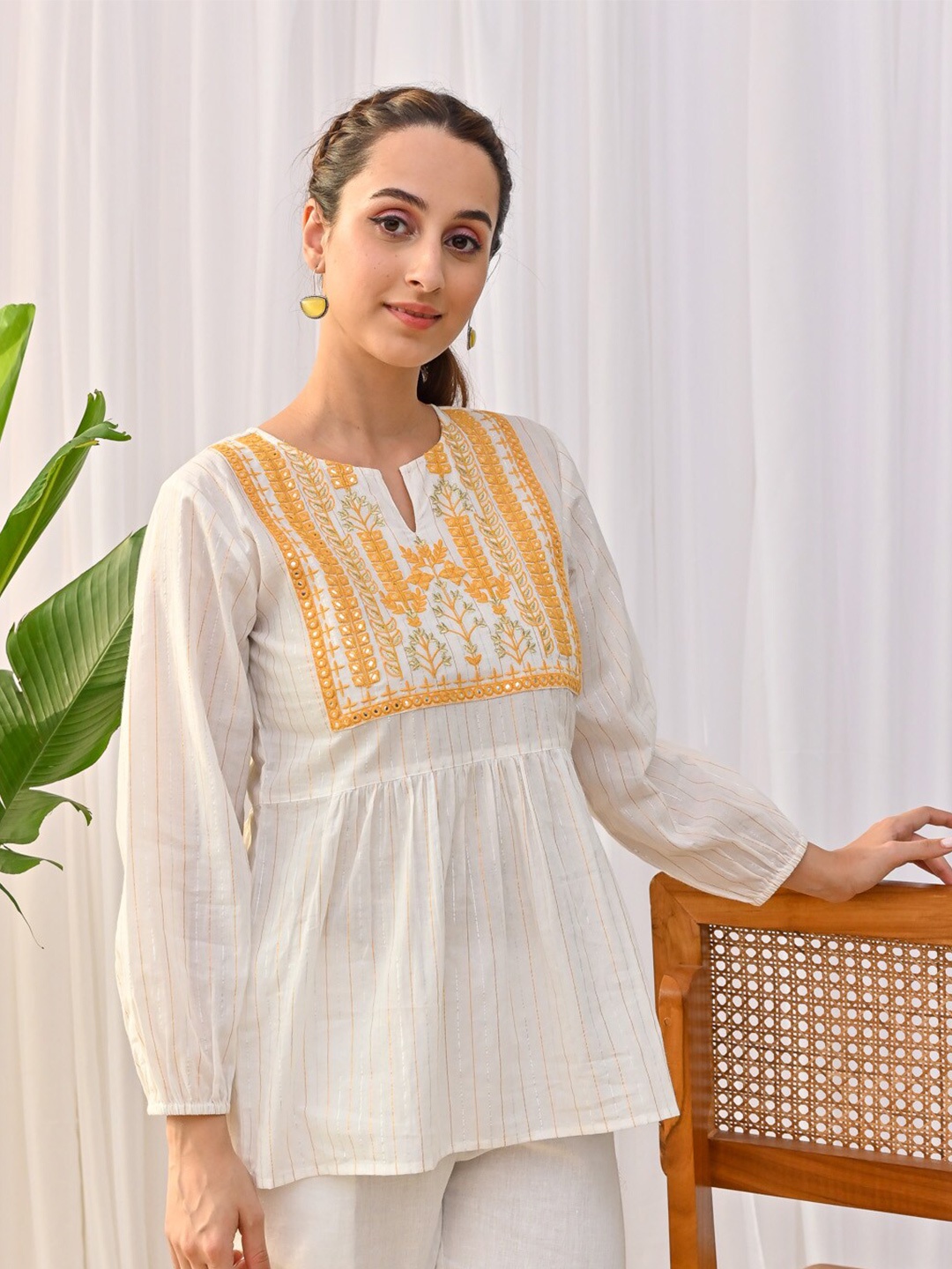 

Rustorange Print Cotton Top, White