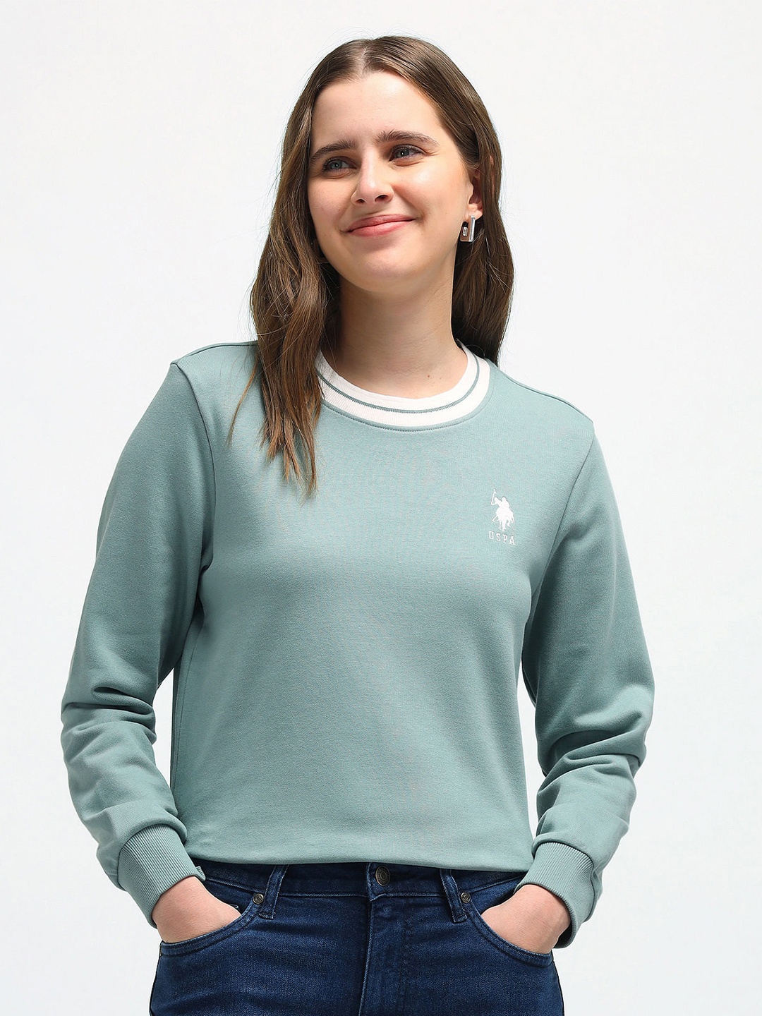 

U.S. Polo Assn. Women Round Neck Cotton Sweatshirt, Blue