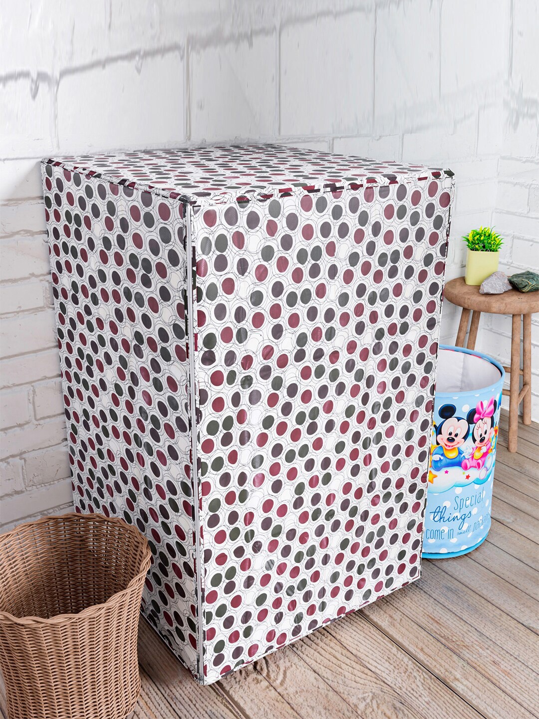 

Kuber Industries Off-White & Maroon Printed Washing Machine Cover