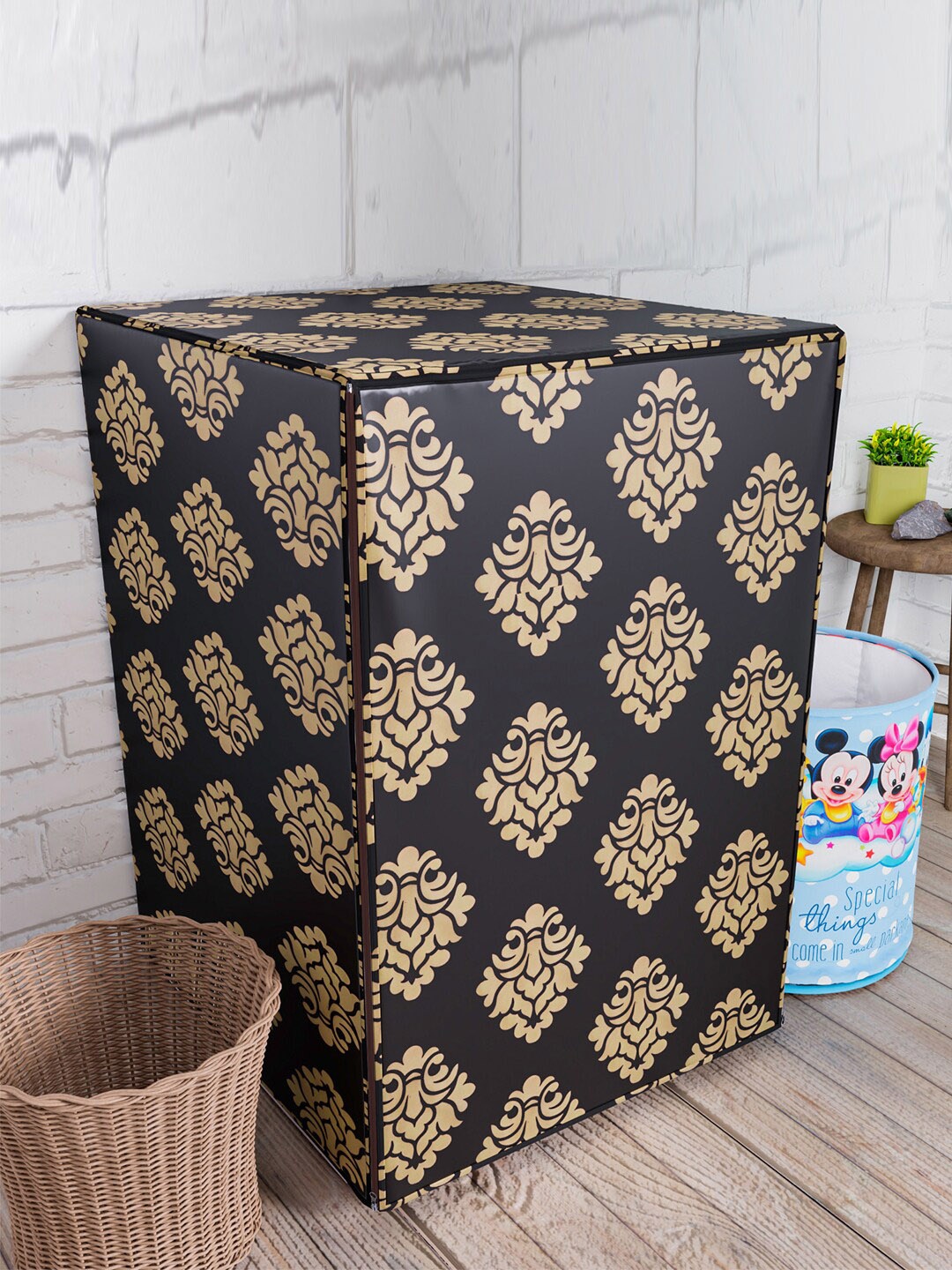 

Kuber Industries Black & Beige Printed Washing Machine Cover