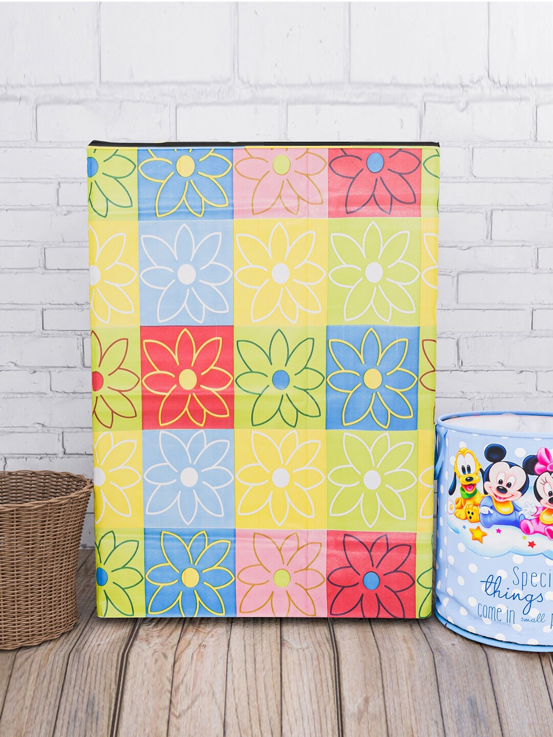 

Kuber Industries Yellow & Blue Printed Washing Machine Cover