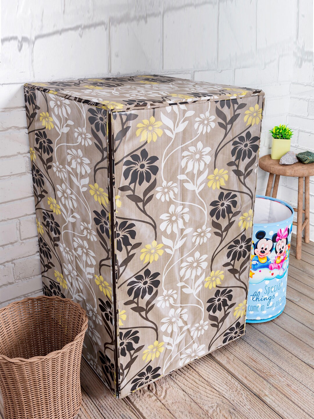 

Kuber Industries Brown & Yellow Printed Washing Machine Cover