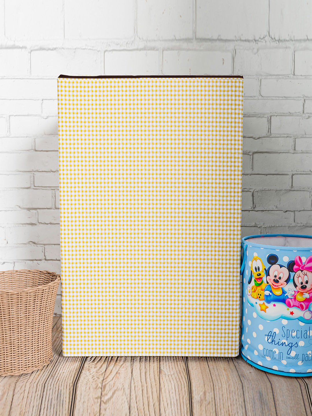 

Kuber Industries Yellow & White Checked Washing Machine Cover