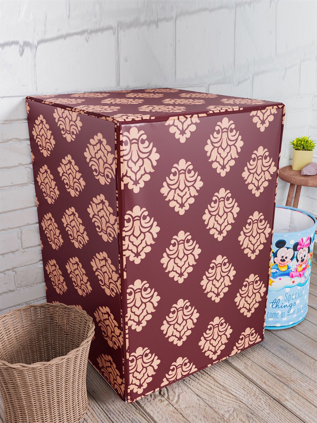 

Kuber Industries Maroon & Beige Printed Front Load Washing Machine Cover