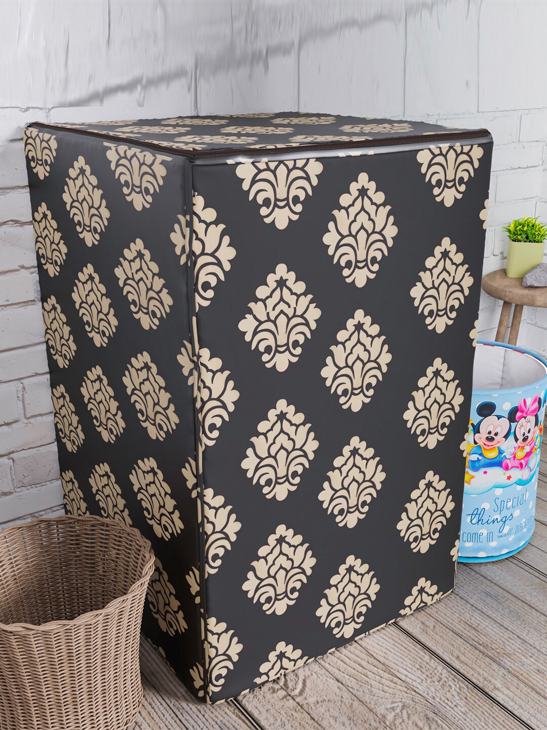 

Kuber Industries Black & Beige Printed Top Load Washing Machine Cover