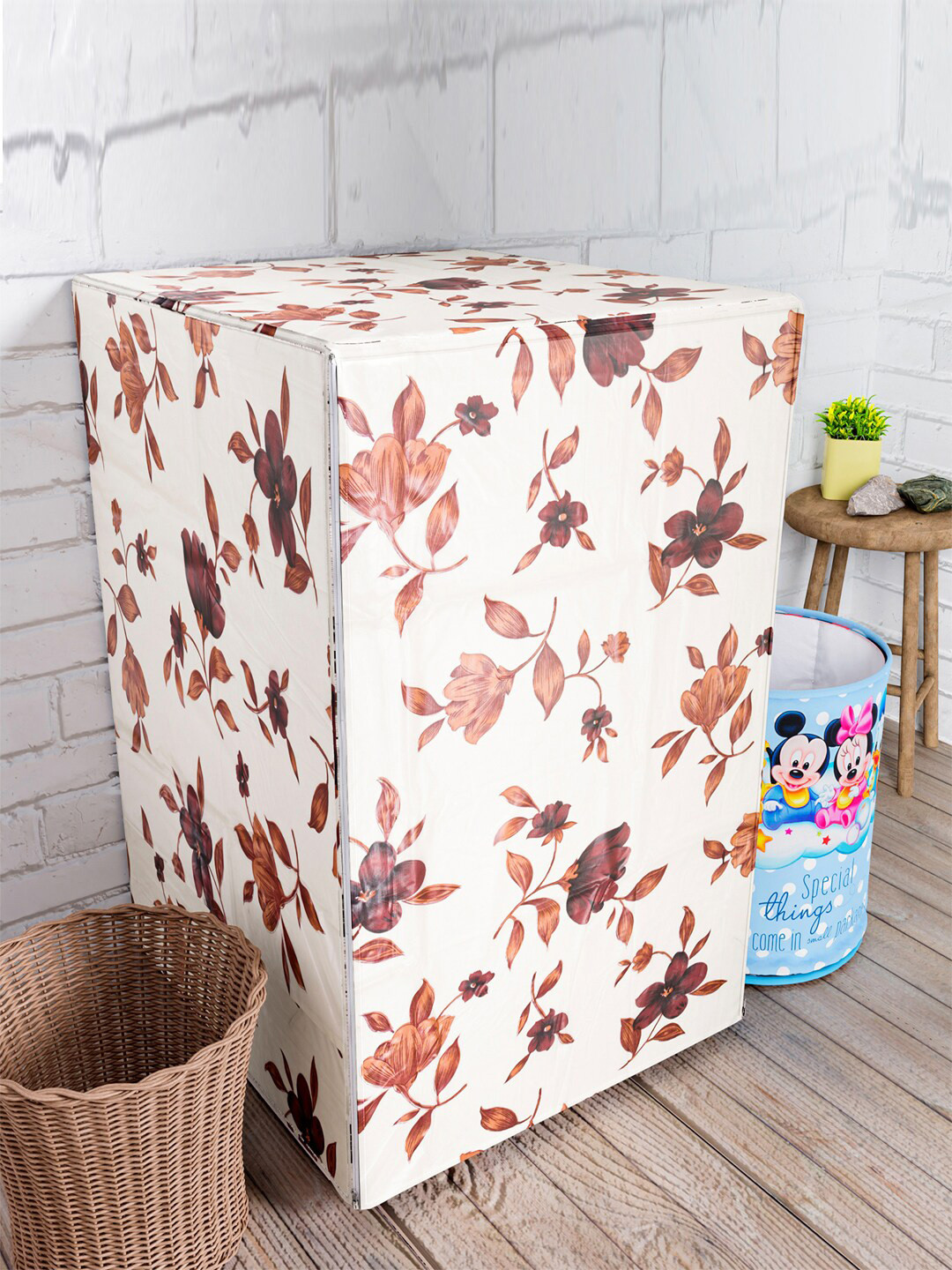

Kuber Industries Cream-Coloured & Brown Printed Washing Machine Cover