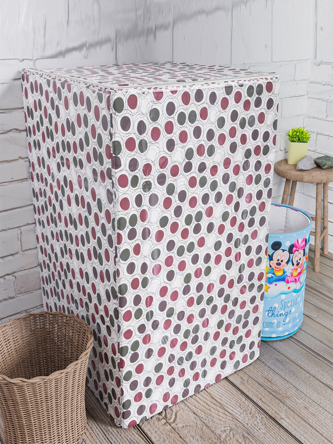 

Kuber Industries White & Maroon Printed Washing Machine Cover