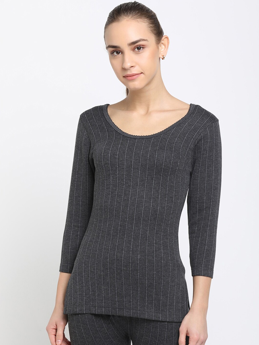 

DIXCY SCOTT Slimz Ribbed Round Neck Anti-Odour Thermal Top, Grey