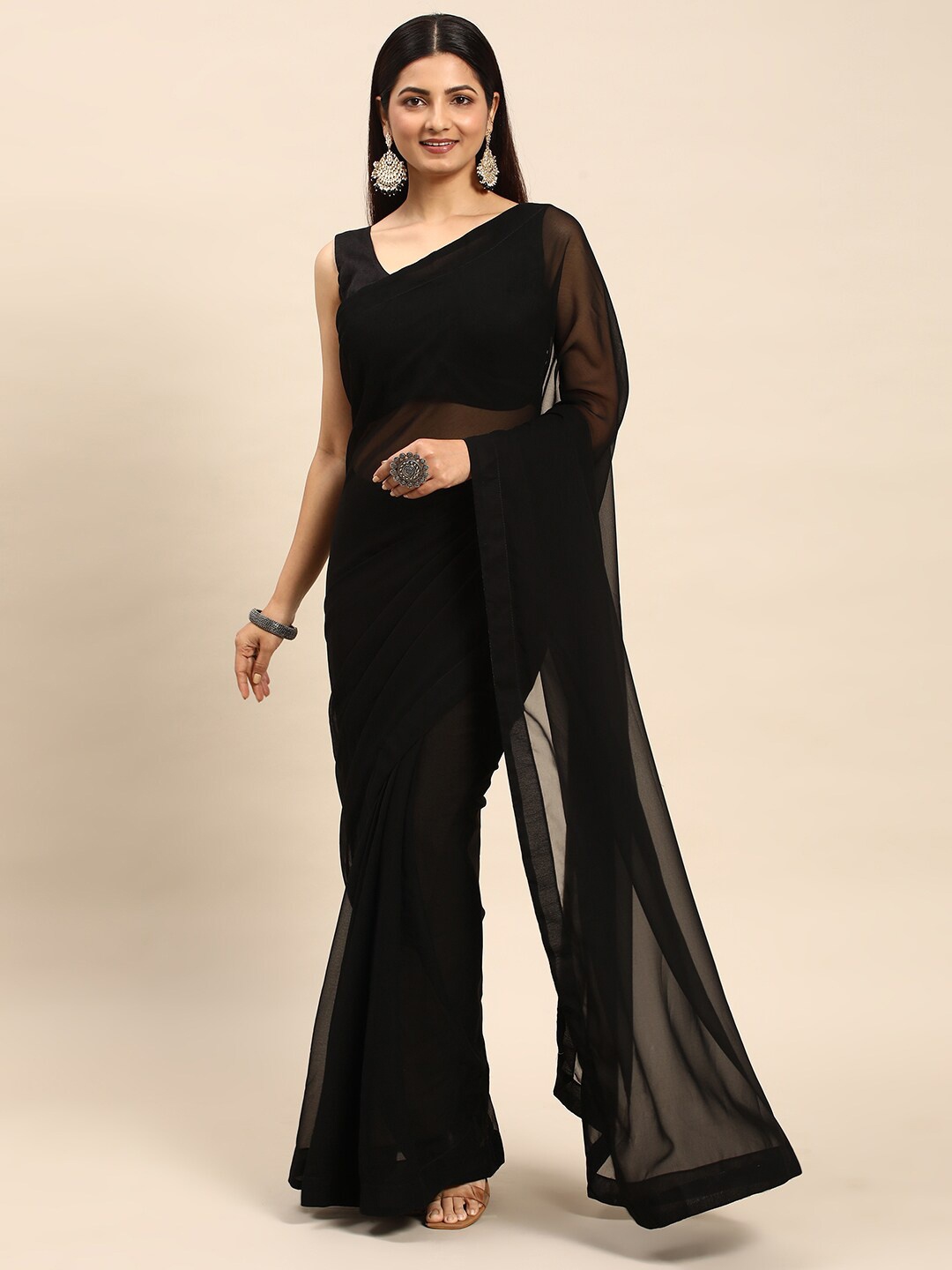 

kasee Poly Georgette Saree, Black