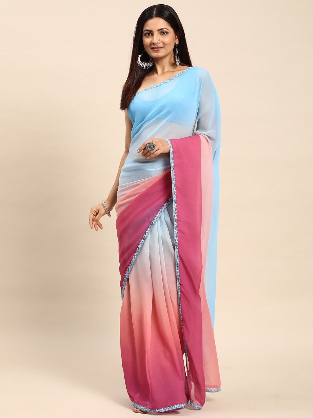 

kasee Ombre Dyed Poly Georgette Saree, Pink