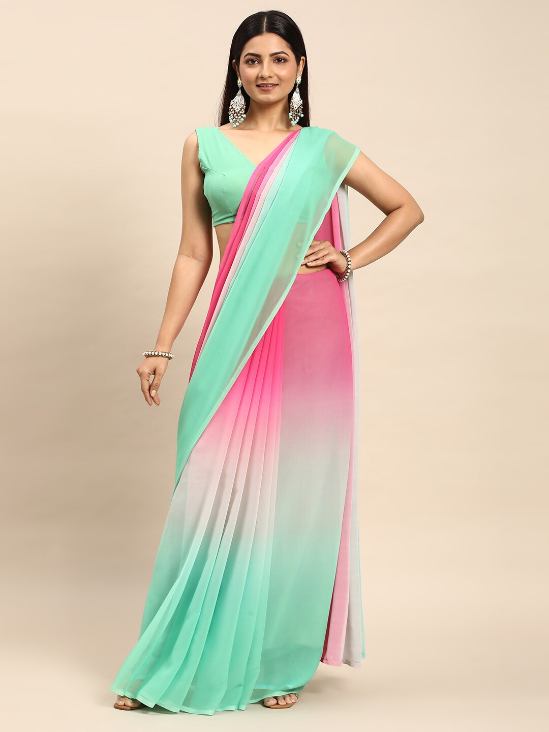 

kasee Ombre Dyed Poly Georgette Saree, Blue