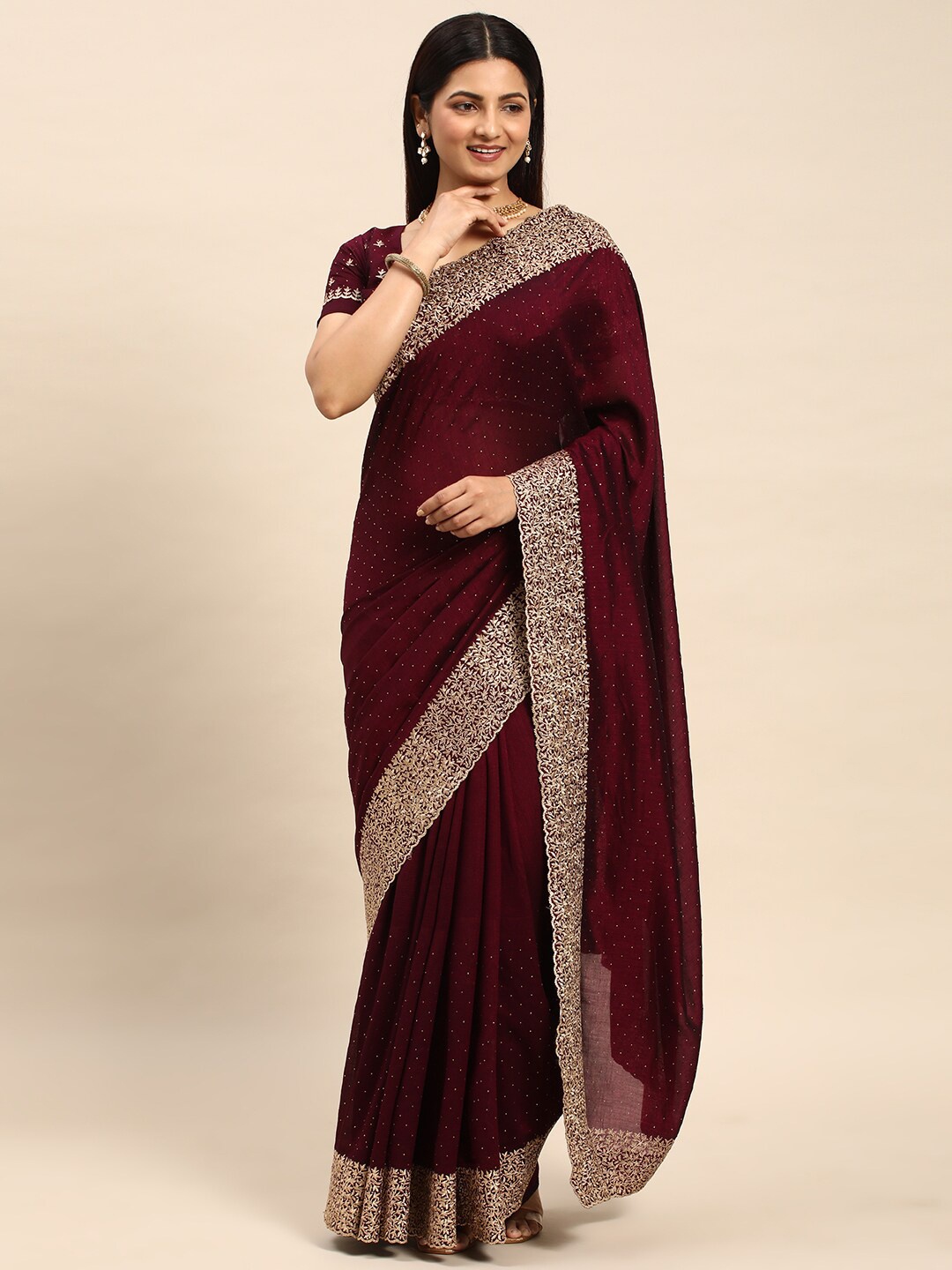 

kasee Embellished Embroidered Saree, Burgundy