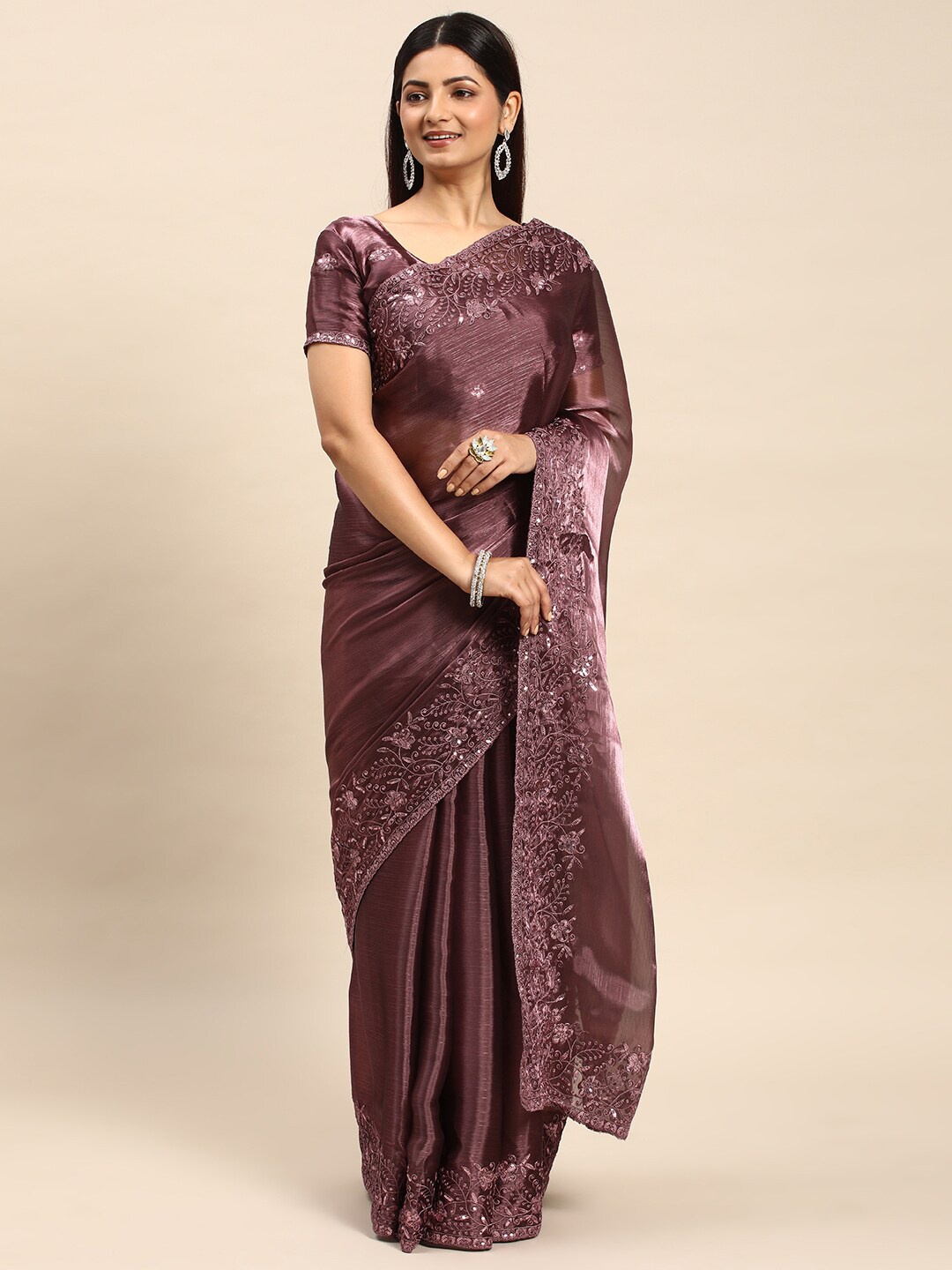 

kasee Floral Embroidered Sequinned Saree, Purple