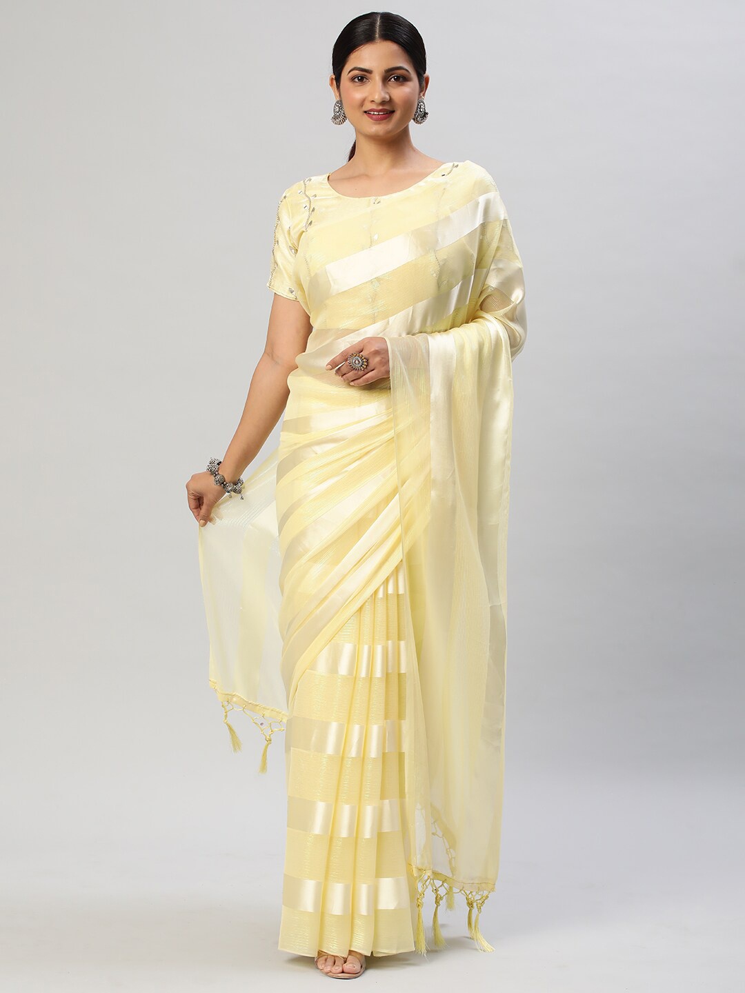 

kasee Striped Satin Saree, Yellow