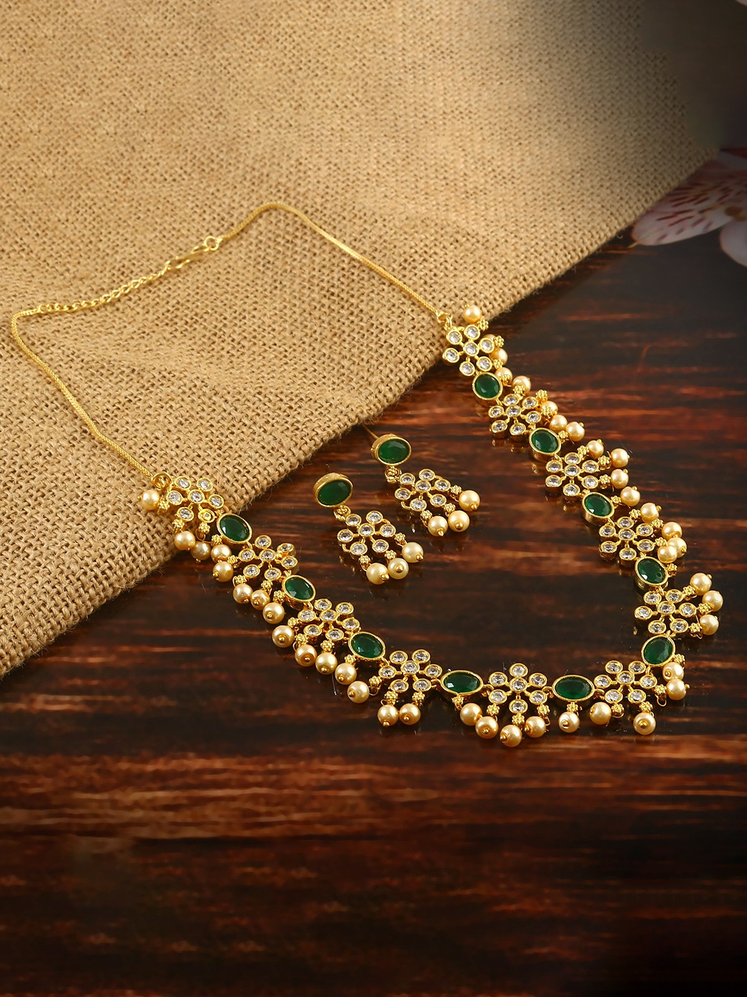 

Jewar Mandi Gold-Plated CZ & AD Studded Jewellery Set