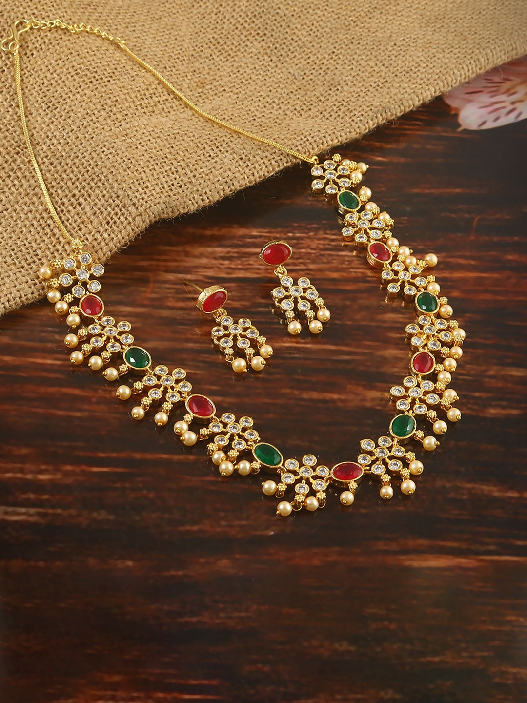 

Jewar Mandi Gold-Plated CZ & AD Studded Jewellery Set