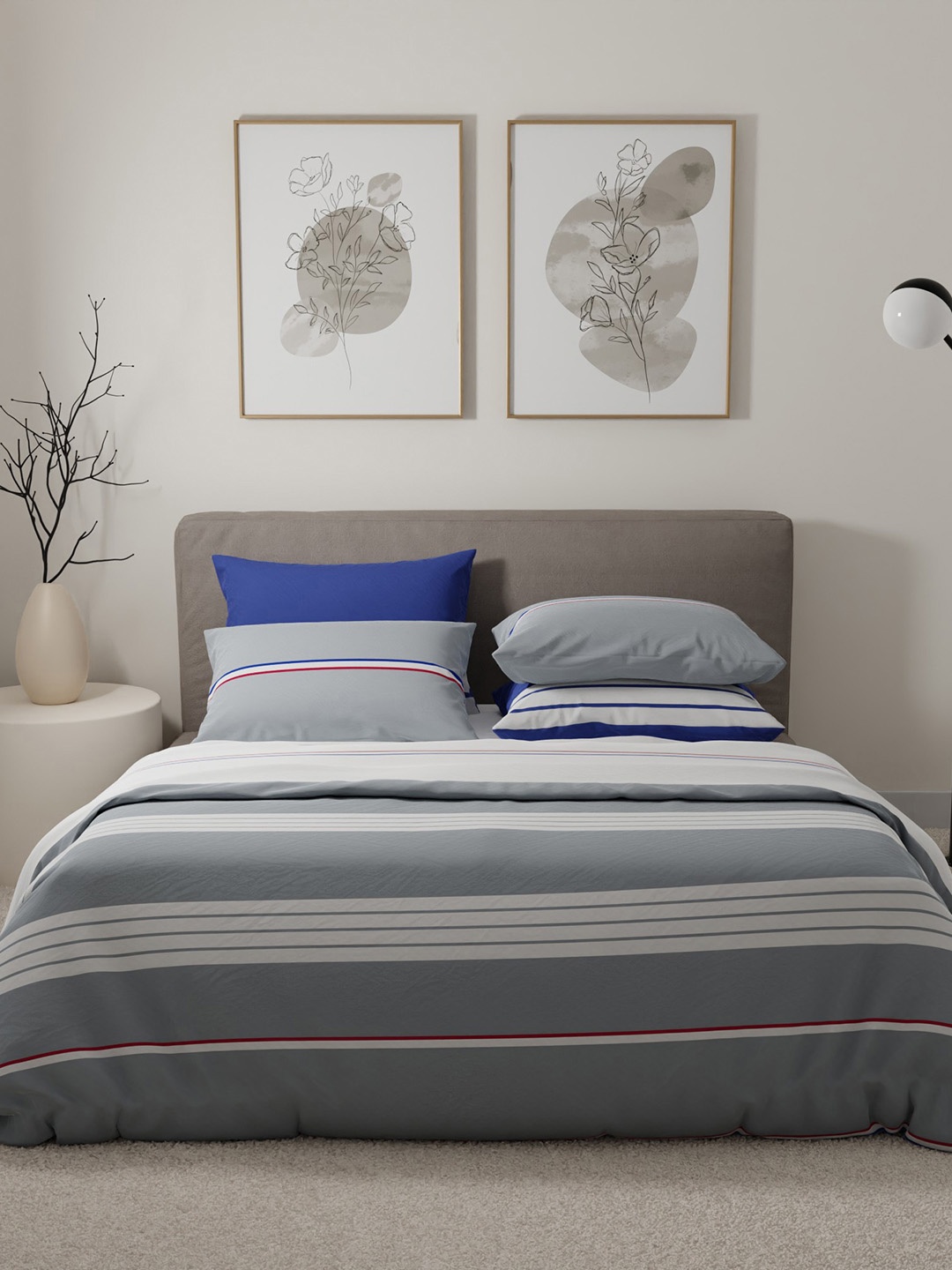 

Stoa Paris Vogue Grey & Blue Striped Double King Bedding Set